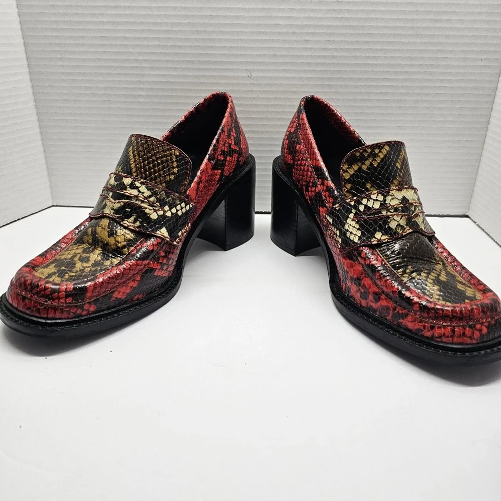 ASOS Womens Sz 6 Chunky Loafers Red Black Faux Snakeskin 3